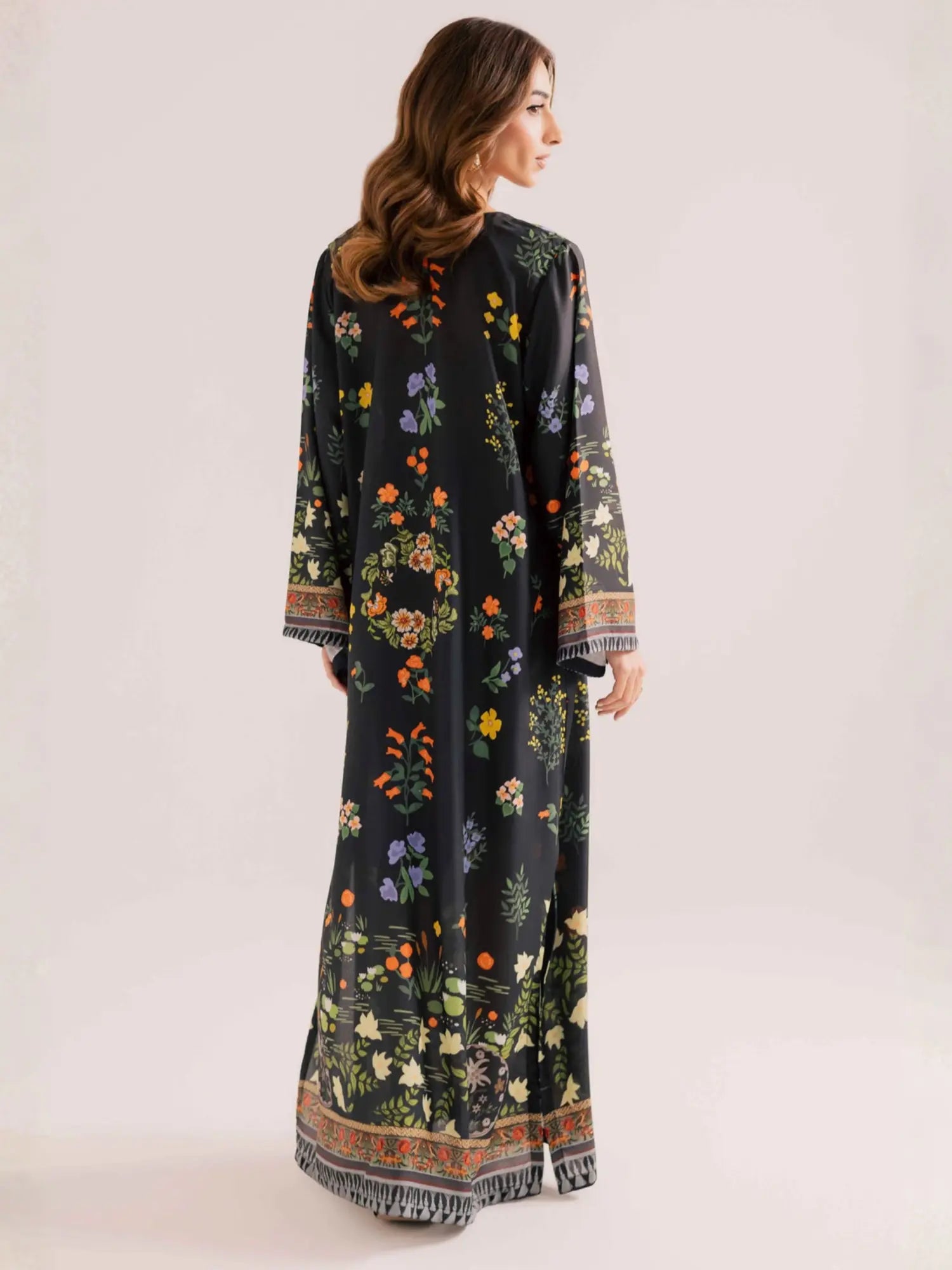 Black Bloom Lawn Kaftan