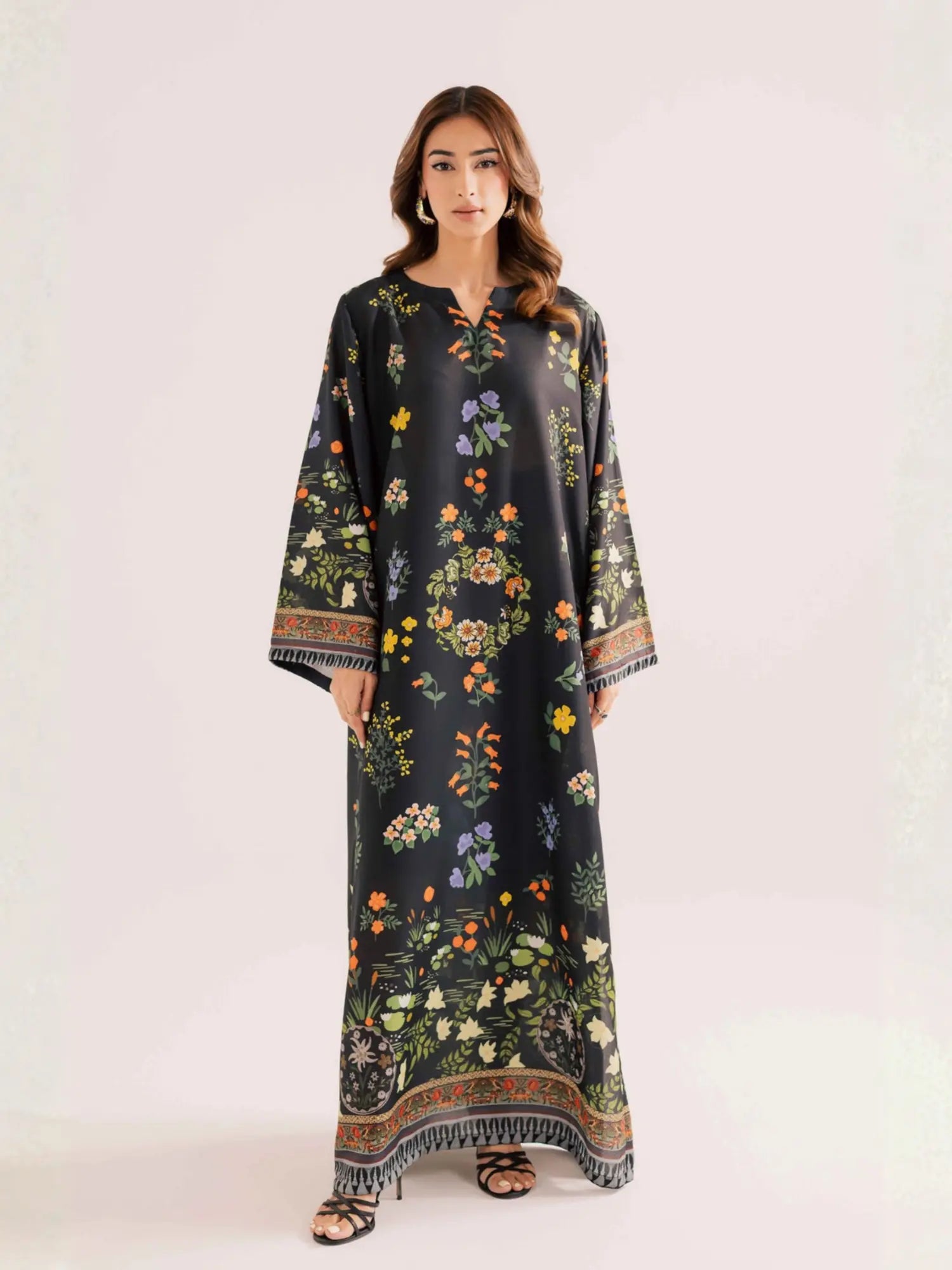 Black Bloom Lawn Kaftan