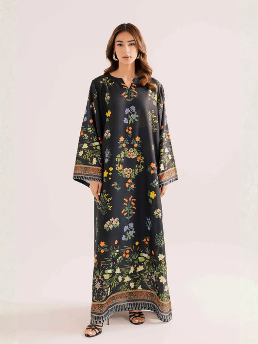 Black Bloom Lawn Kaftan